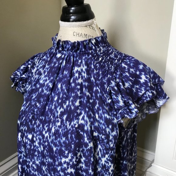 NWT Sea NY Celine Smocked Blouse Top Shirt Womens Small Blue White Sleeveless - Picture 11 of 15